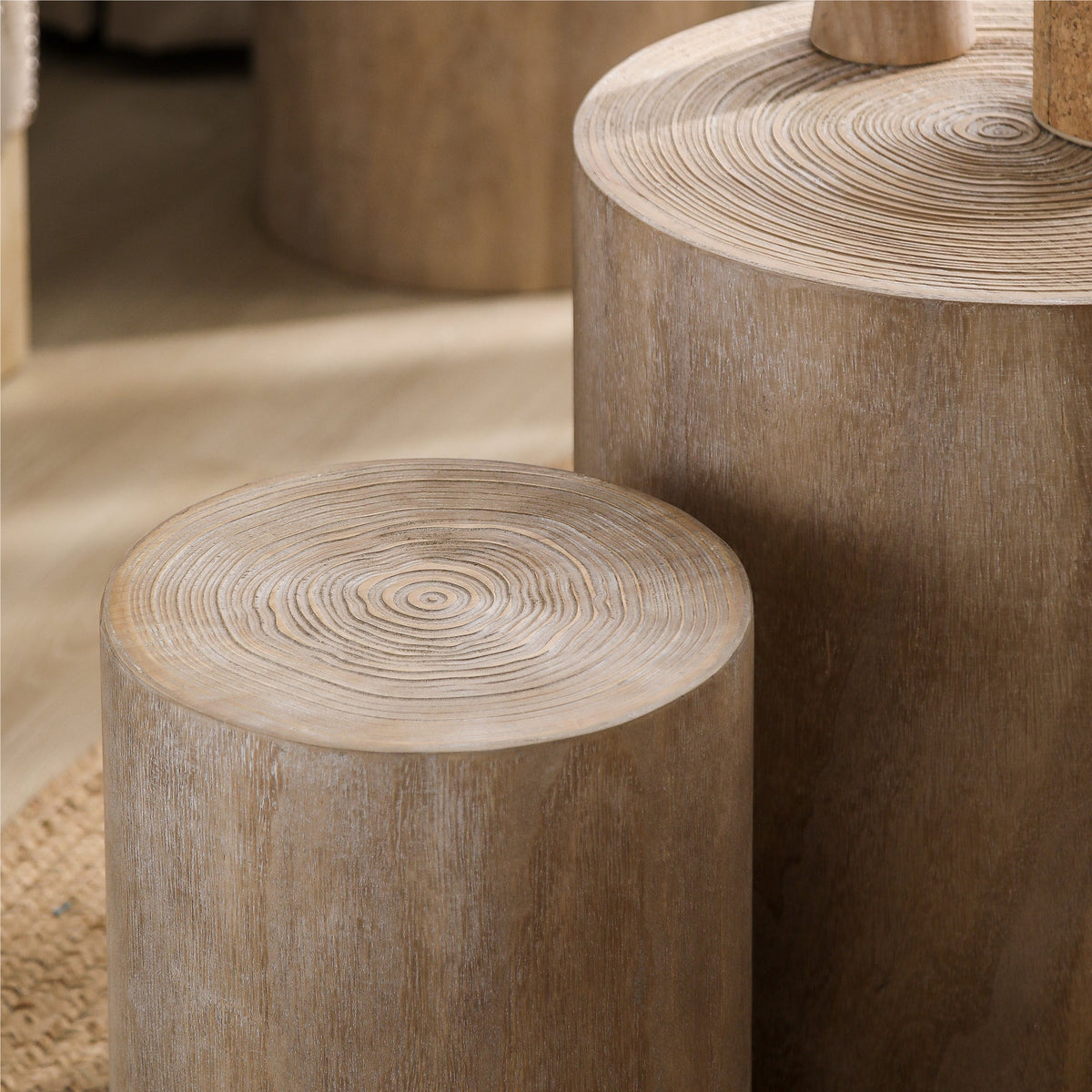 Set of 3 Rounded Wood Coffee Tables