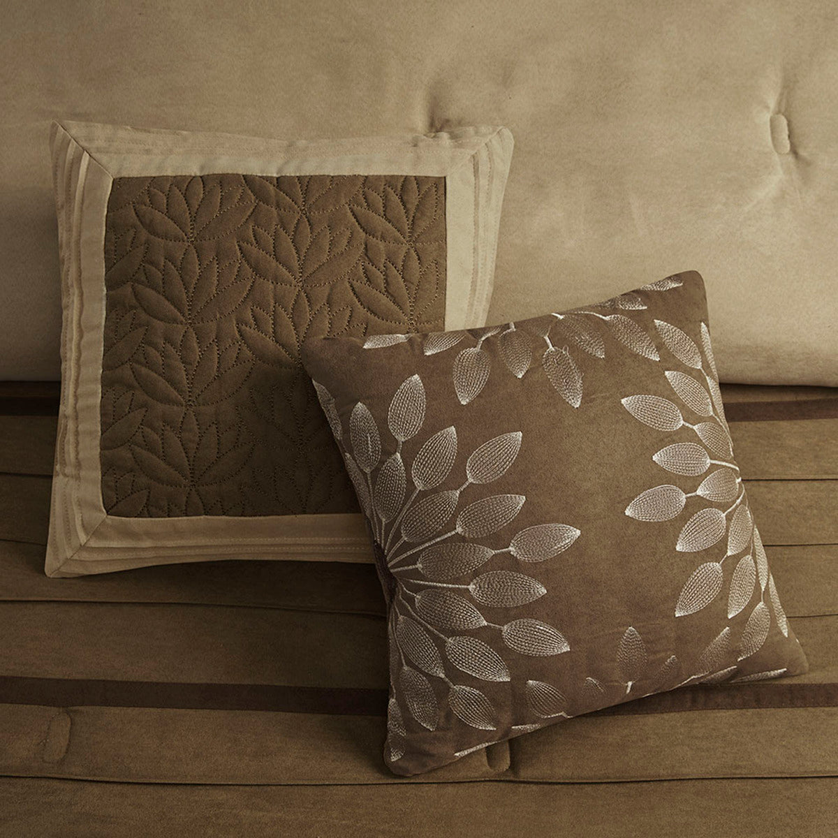 7 Piece Faux Suede Comforter Set Natural Queen