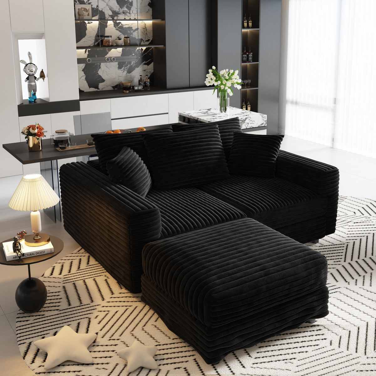 Plush Corduroy 3-Seat Sofa, Modern Comfy Upholstered Couch