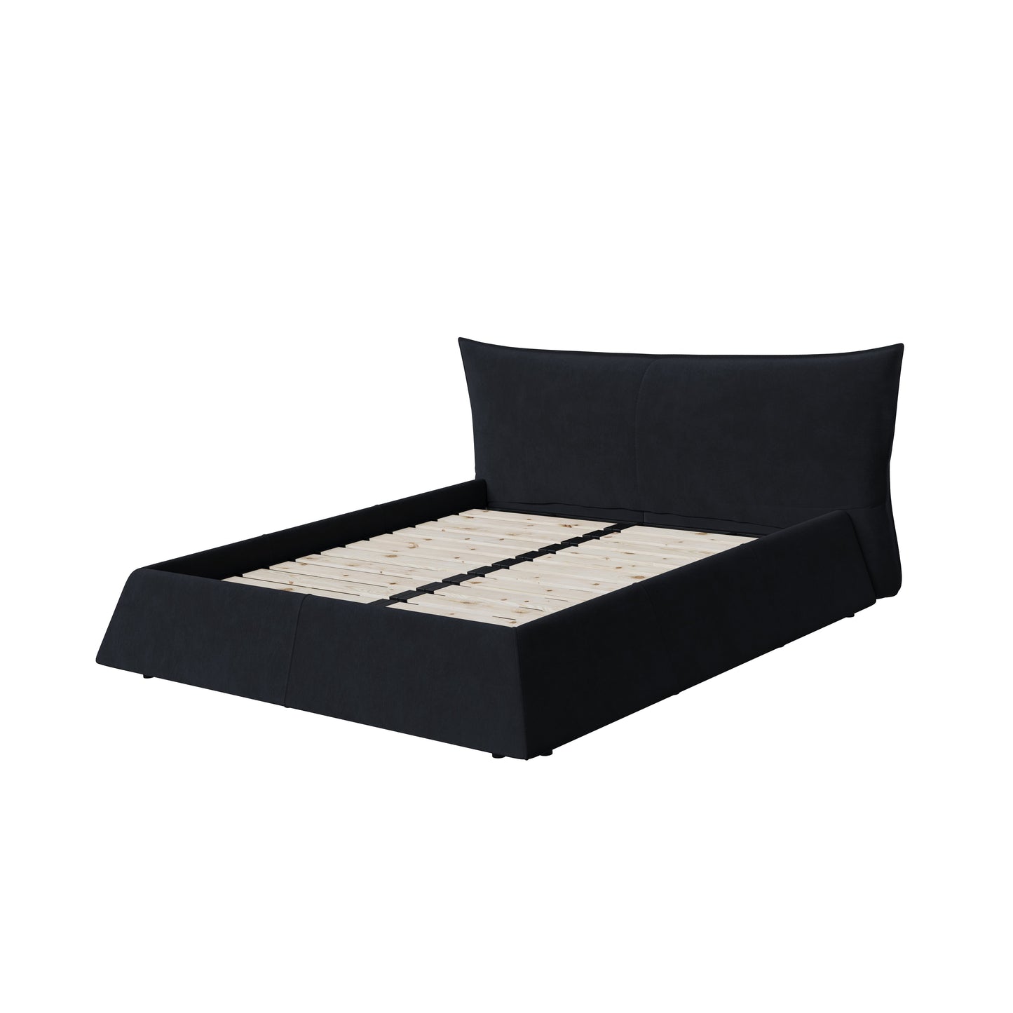 Queen Size Upholstered Platform Bed with Special Shaped Velvet Headboard