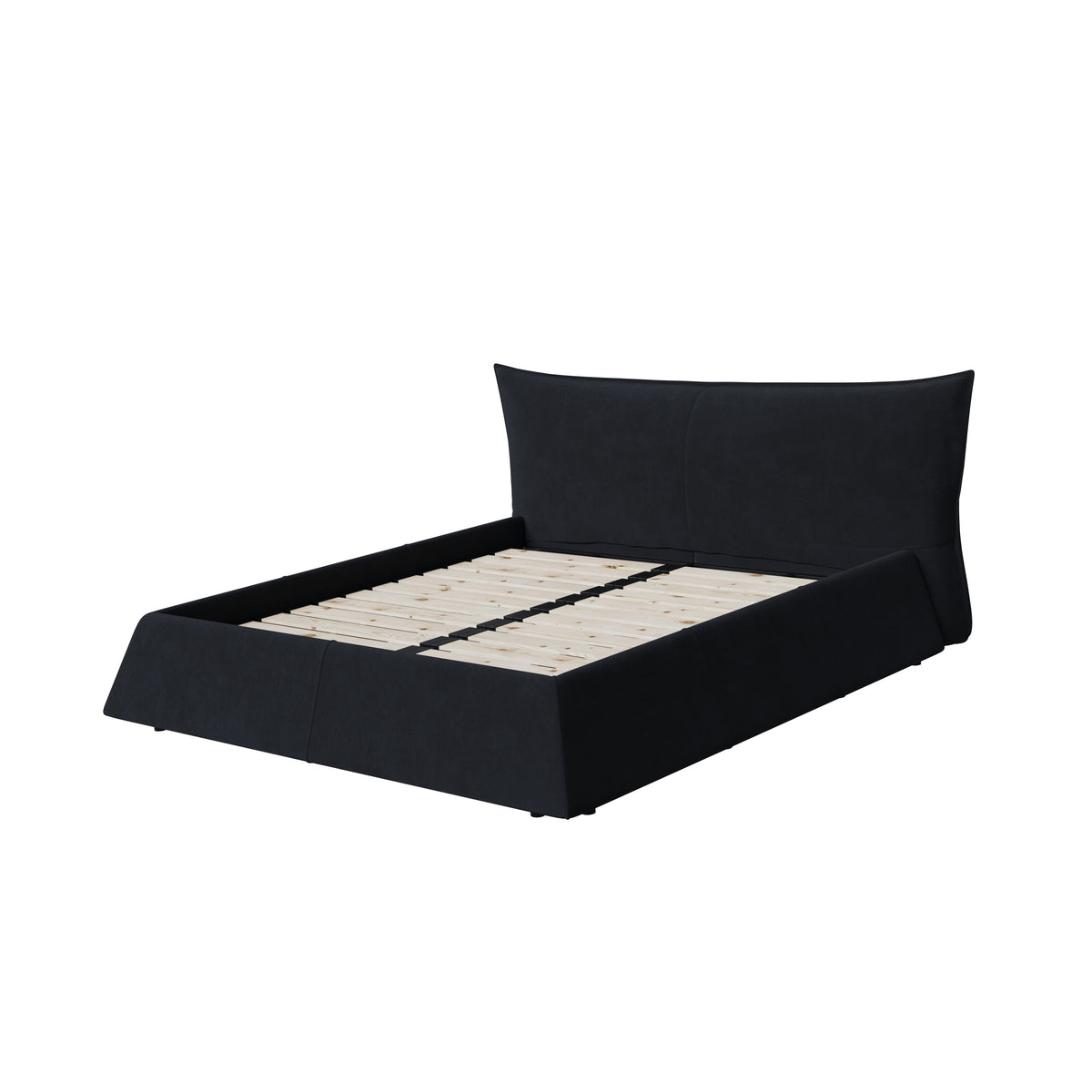 King Size Upholstered Platform Bed with Special Shaped Velvet Headboard