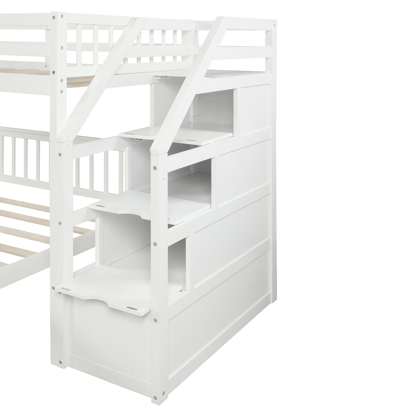Twin Over Full Loft Bed with Staircase, White