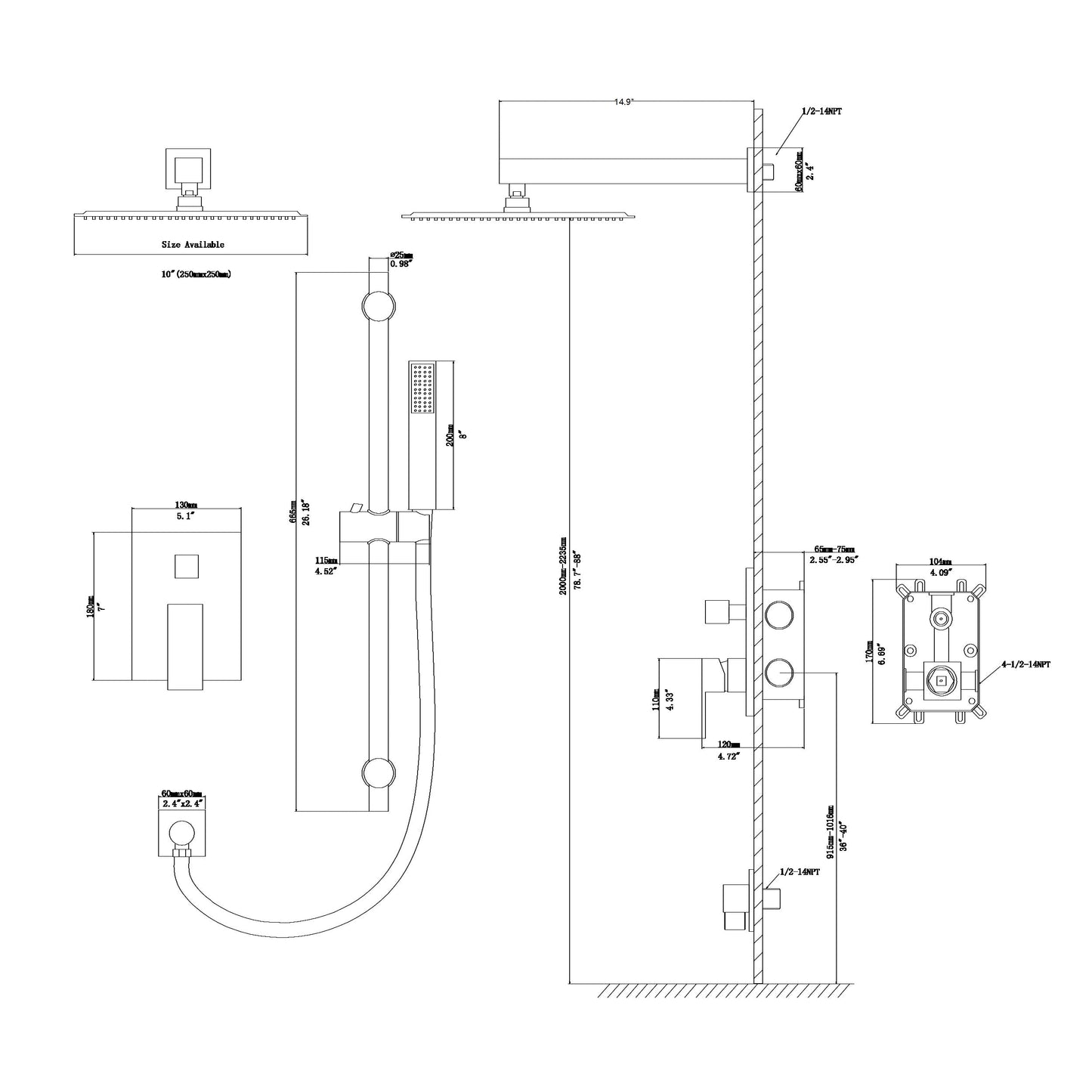 Brushed Nickel Shower System with Adjustable Slide Bar