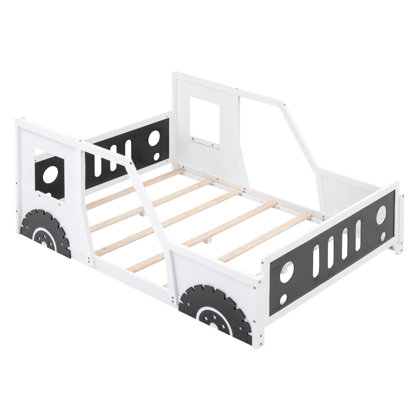 Full Size Classic Car-Shaped Platform Bed with Wheels