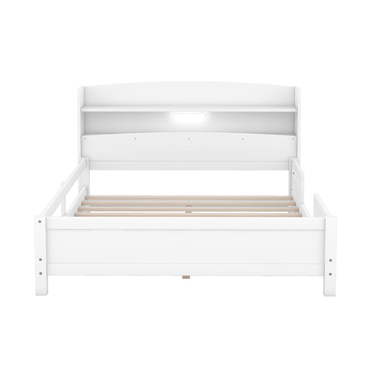 Wood Full Size Platform Bed with Built-in LED Light