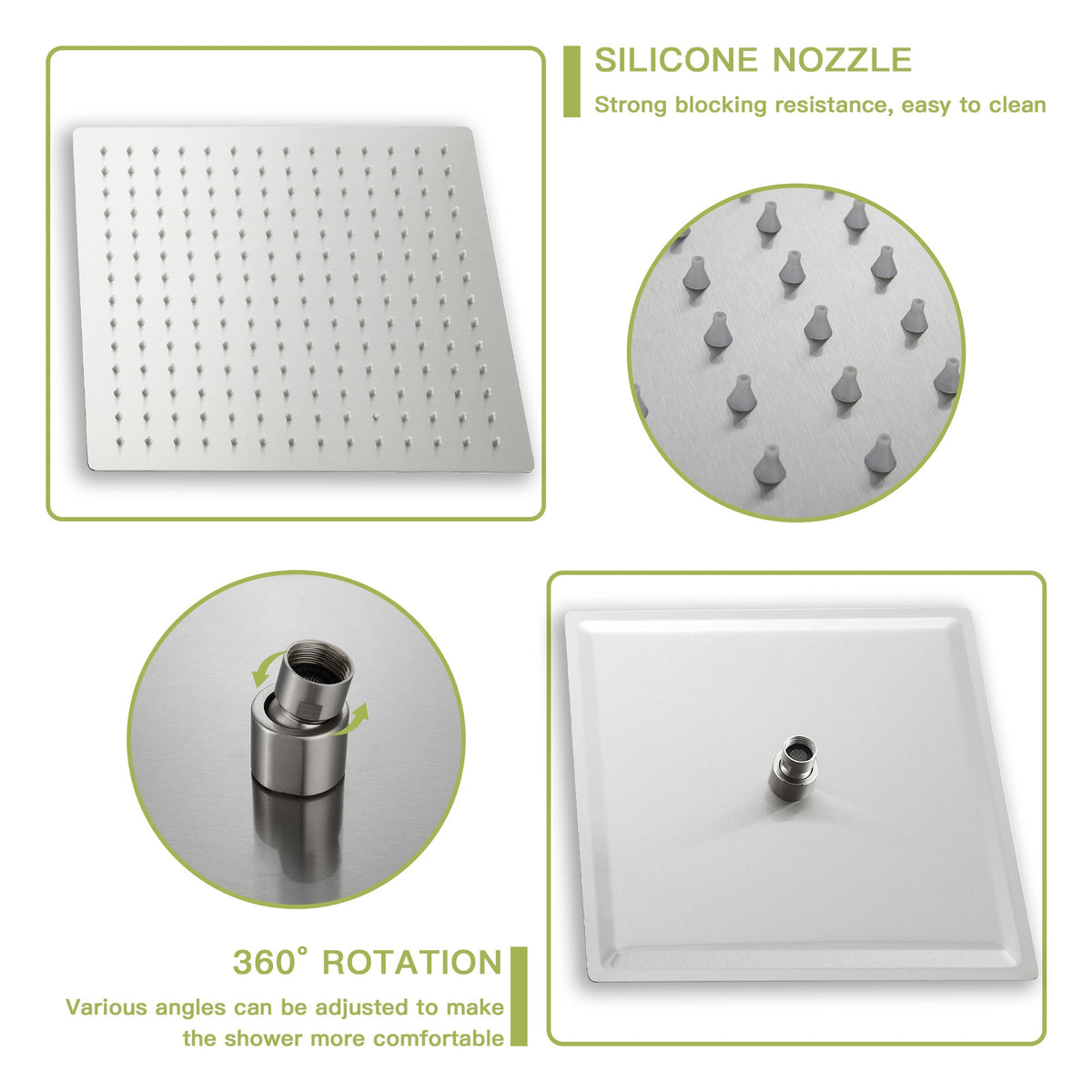 12 Inch Square Brushed Nickel Rain Fixed Shower Head