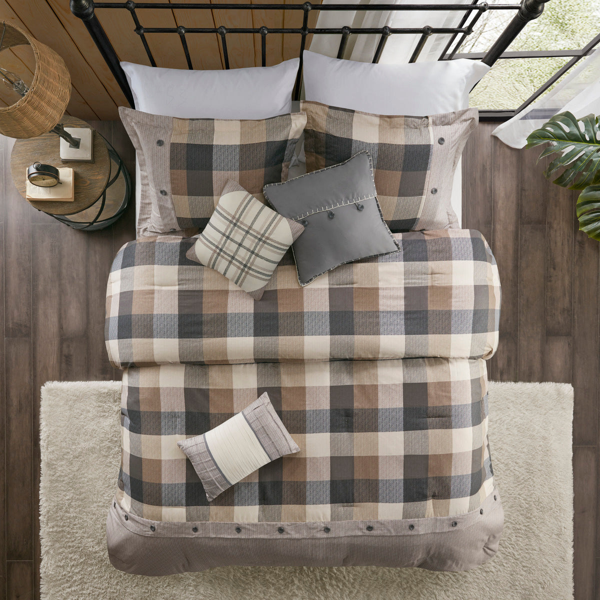 7 Piece Herringbone Comforter Set Neutral King
