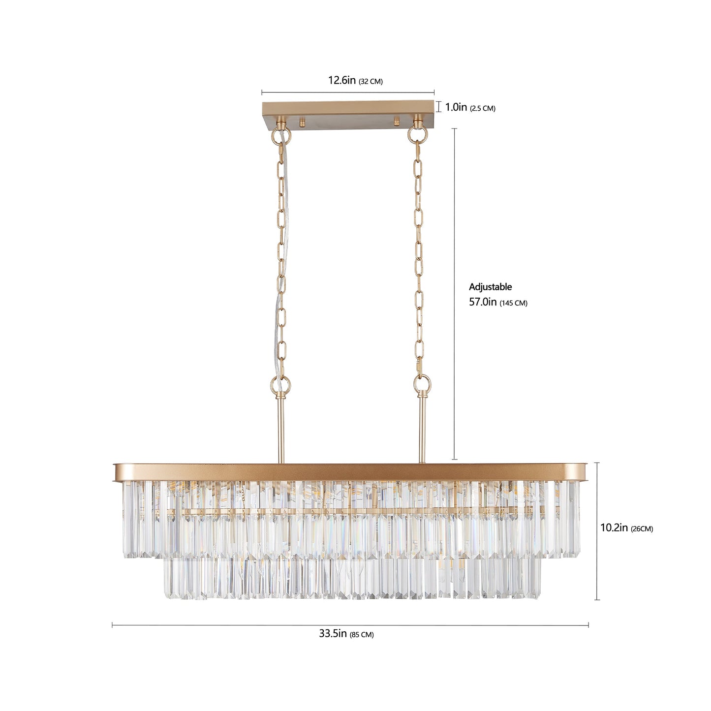 Rectangular Crystal Chandelier Adjustable