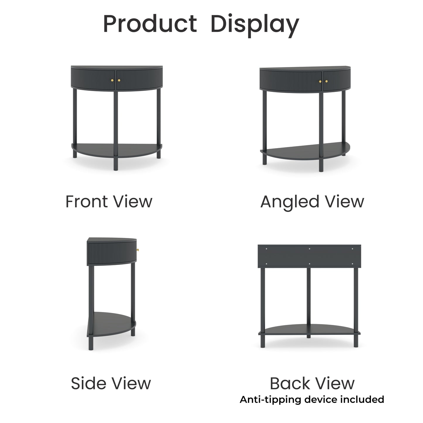 Artisan-Crafted Wave-Pattern Demi-Lune Console Table