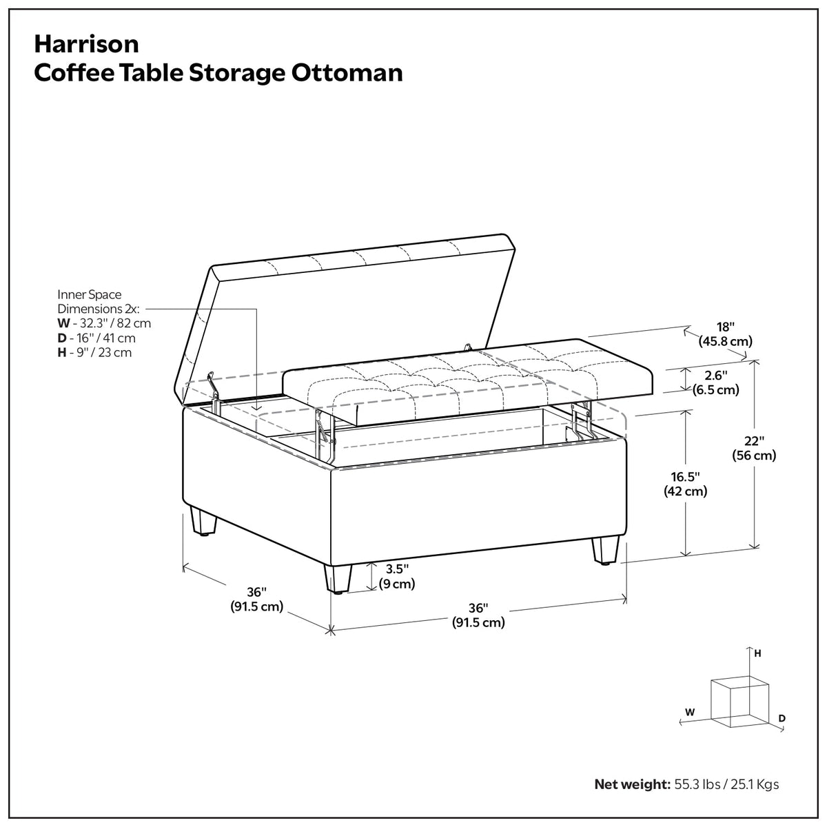 Harrison Coffee Table Storage Ottoman