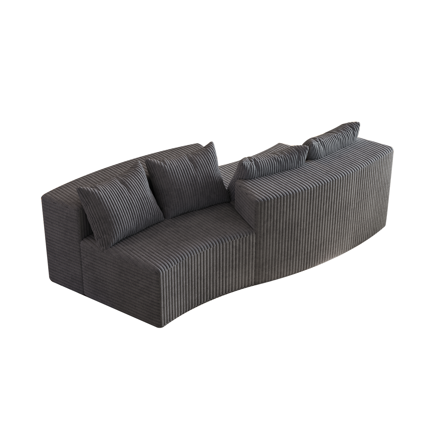 Corduroy Curved Sectional Sofa with Four Pillows
