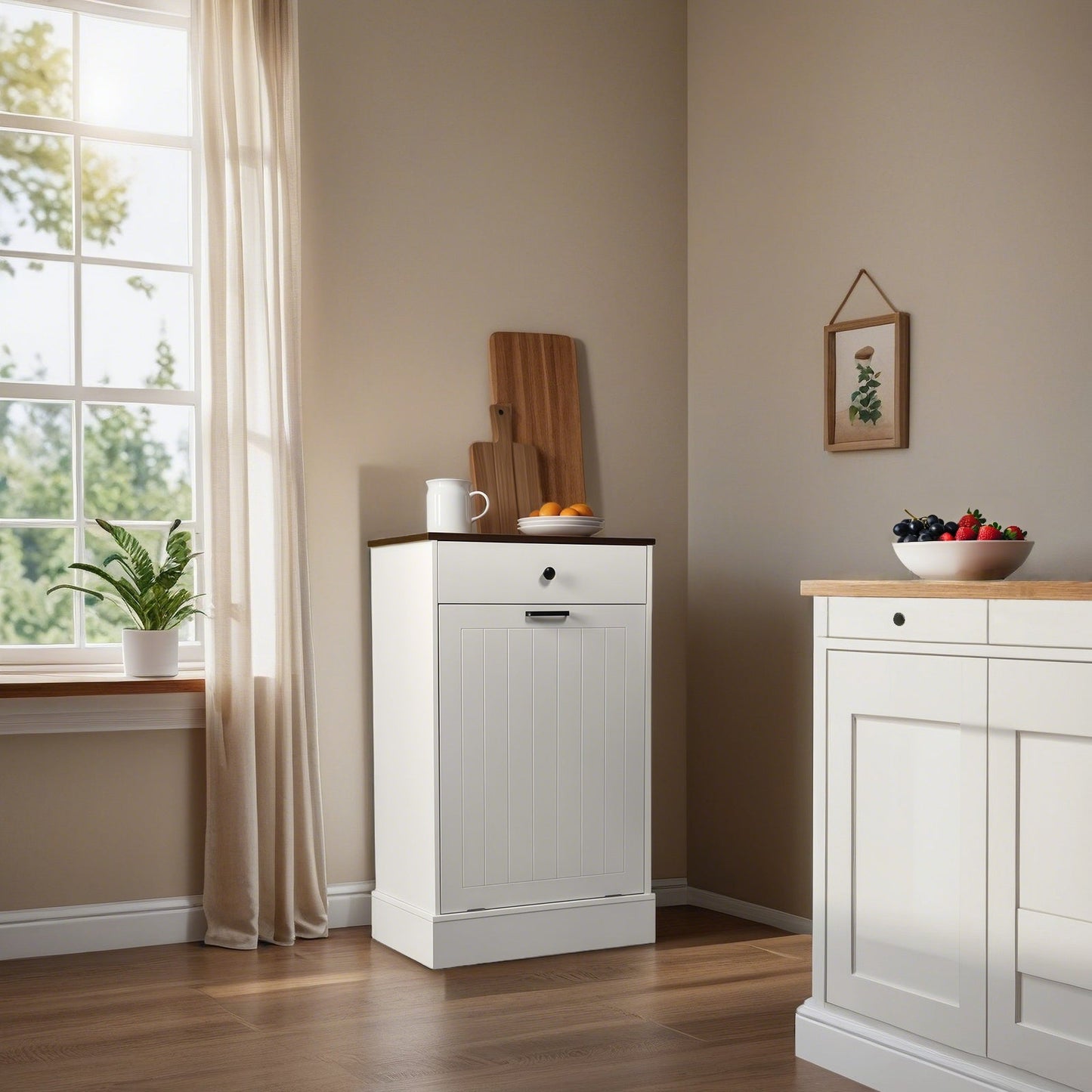 Tilt Out Trash Can Cabinet - Hidden Wooden Design