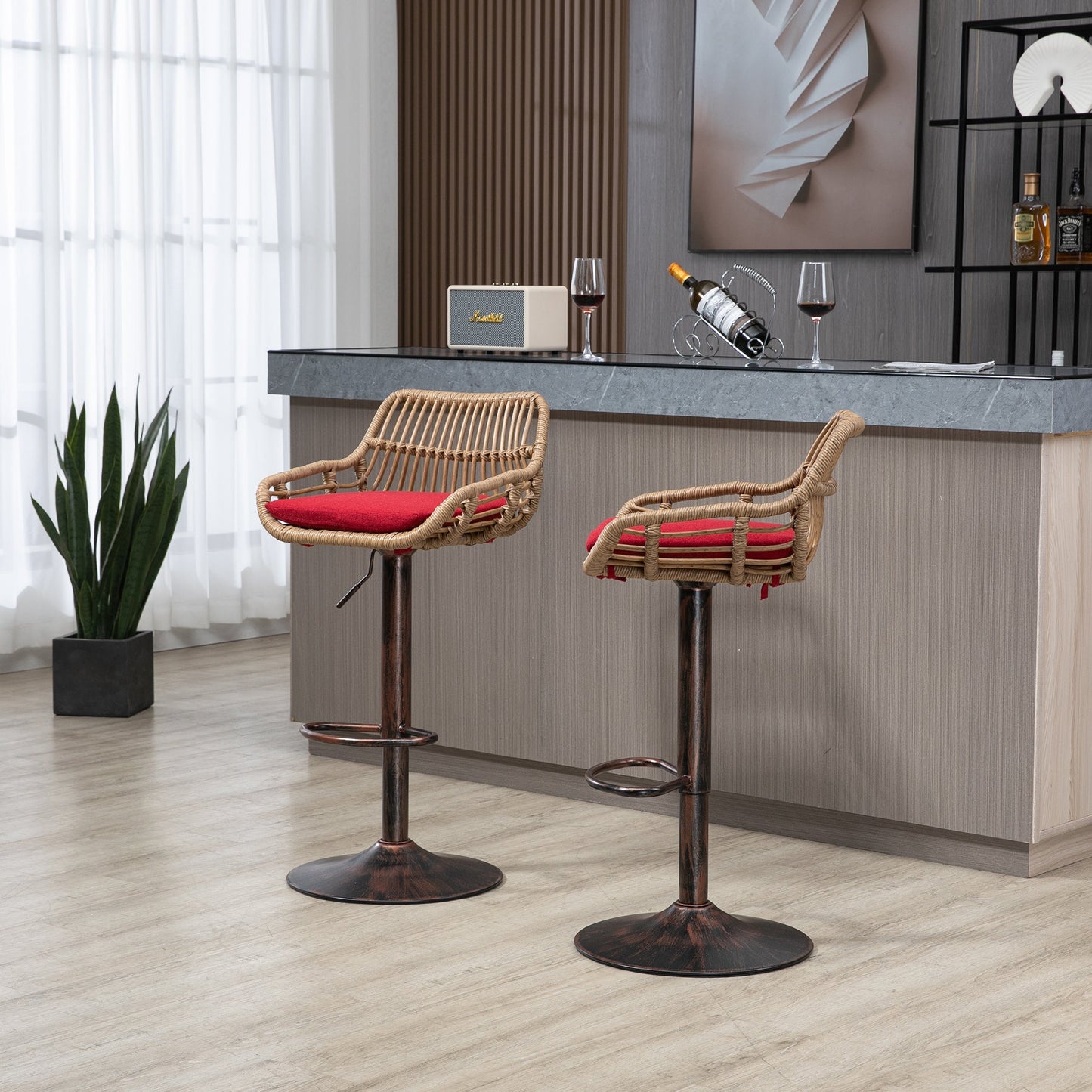 Modern Swivel Bar Stools Set of 2 Adjustable Counter Height Chairs