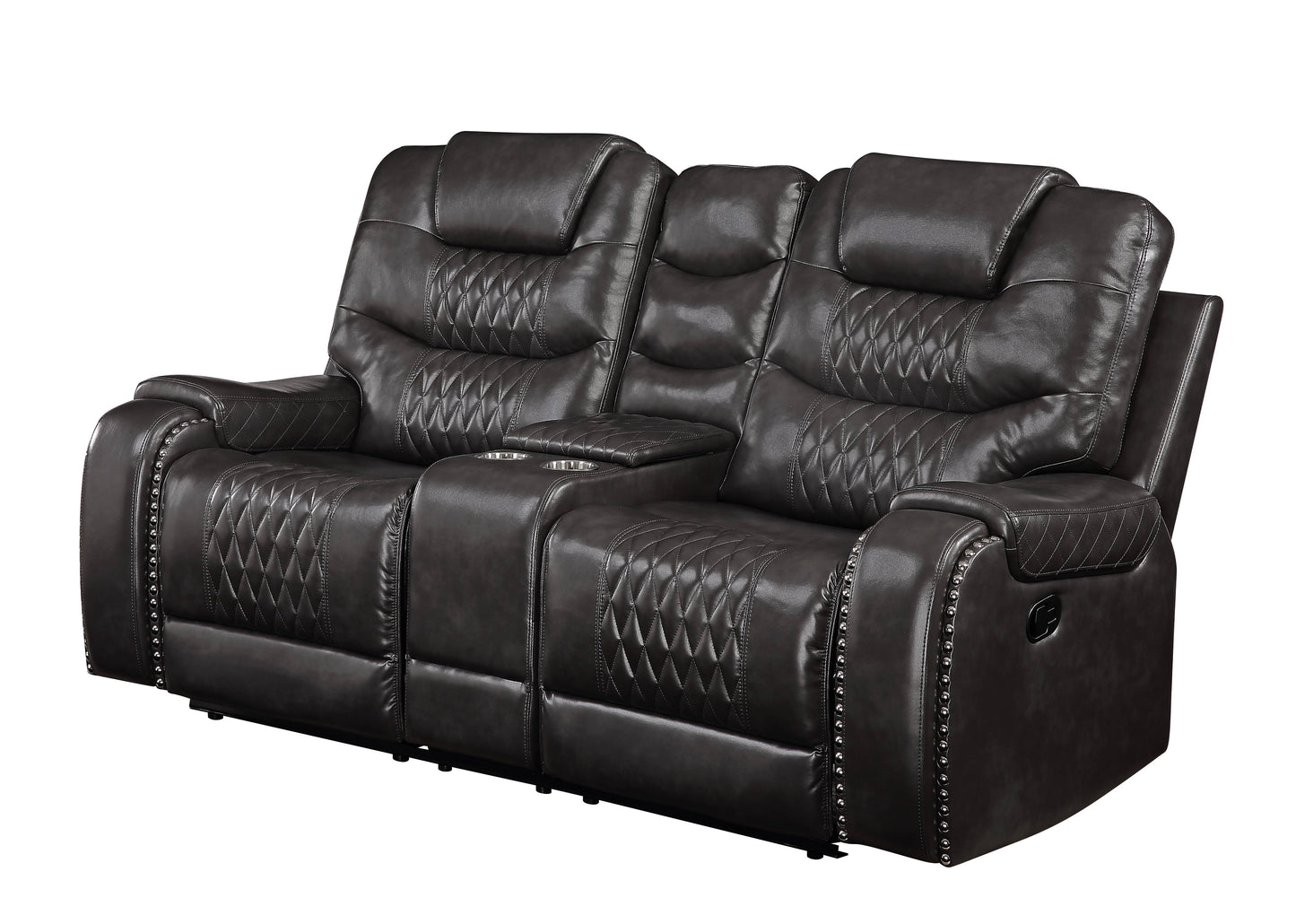 Braylon Magnetite Synthetic Leather Recliner Loveseat with Cupholder Console