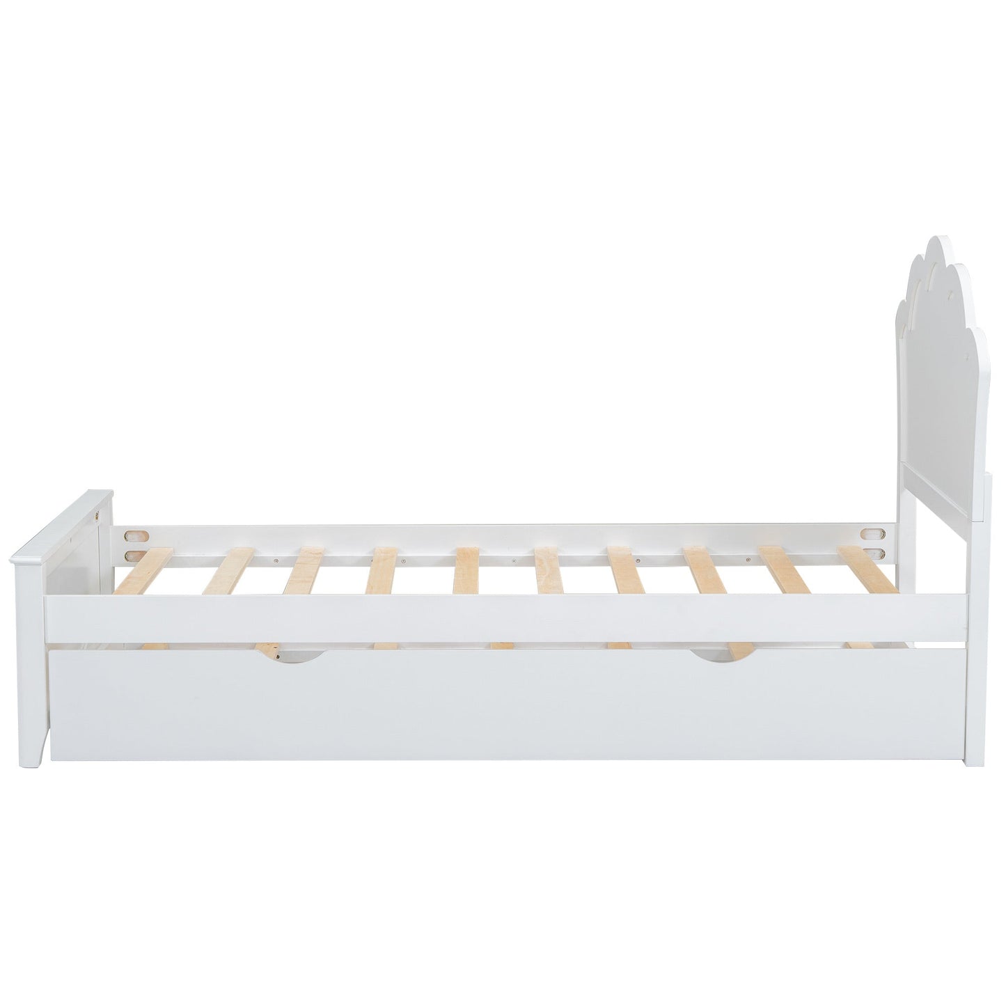 Twin Size Wood Platform Bed with Headboard and Twin Size Trundle