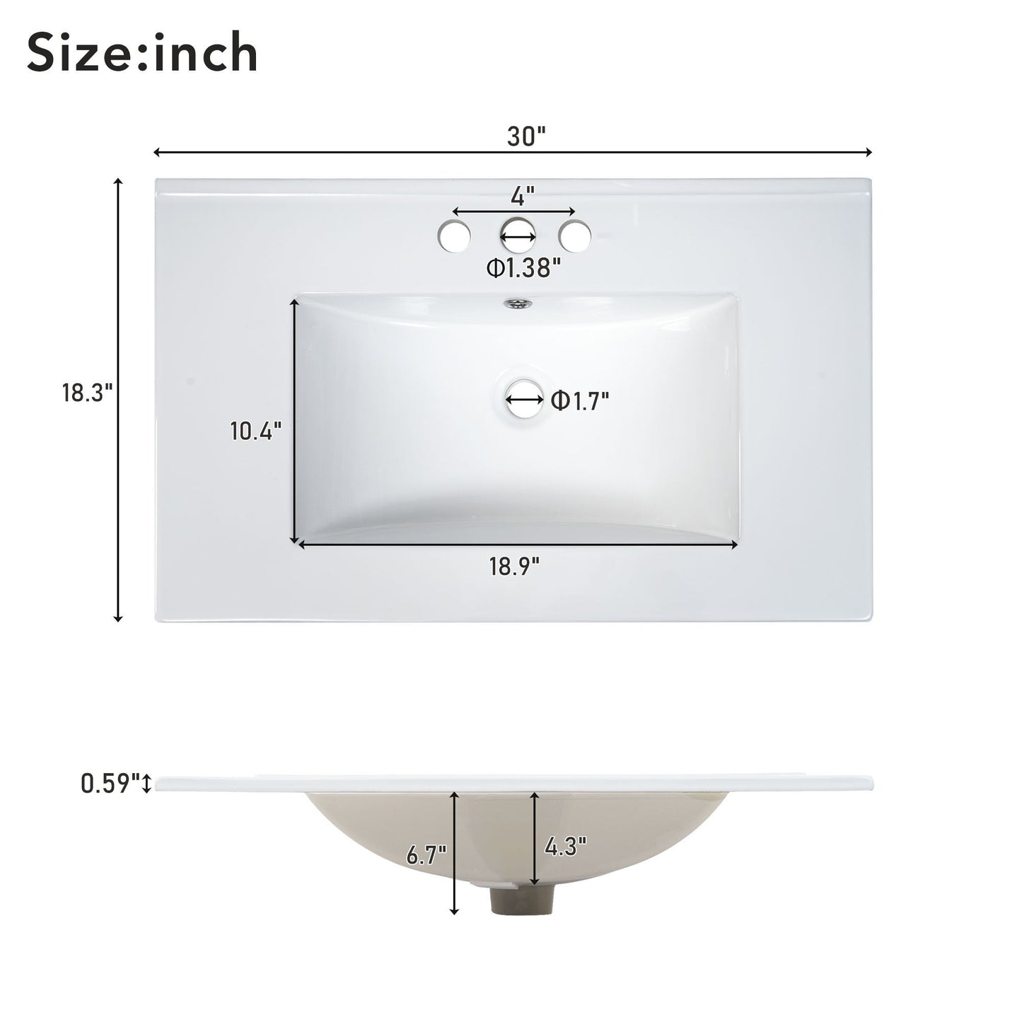 30-Inch Bathroom Vanity with Ceramic Sink, Modern