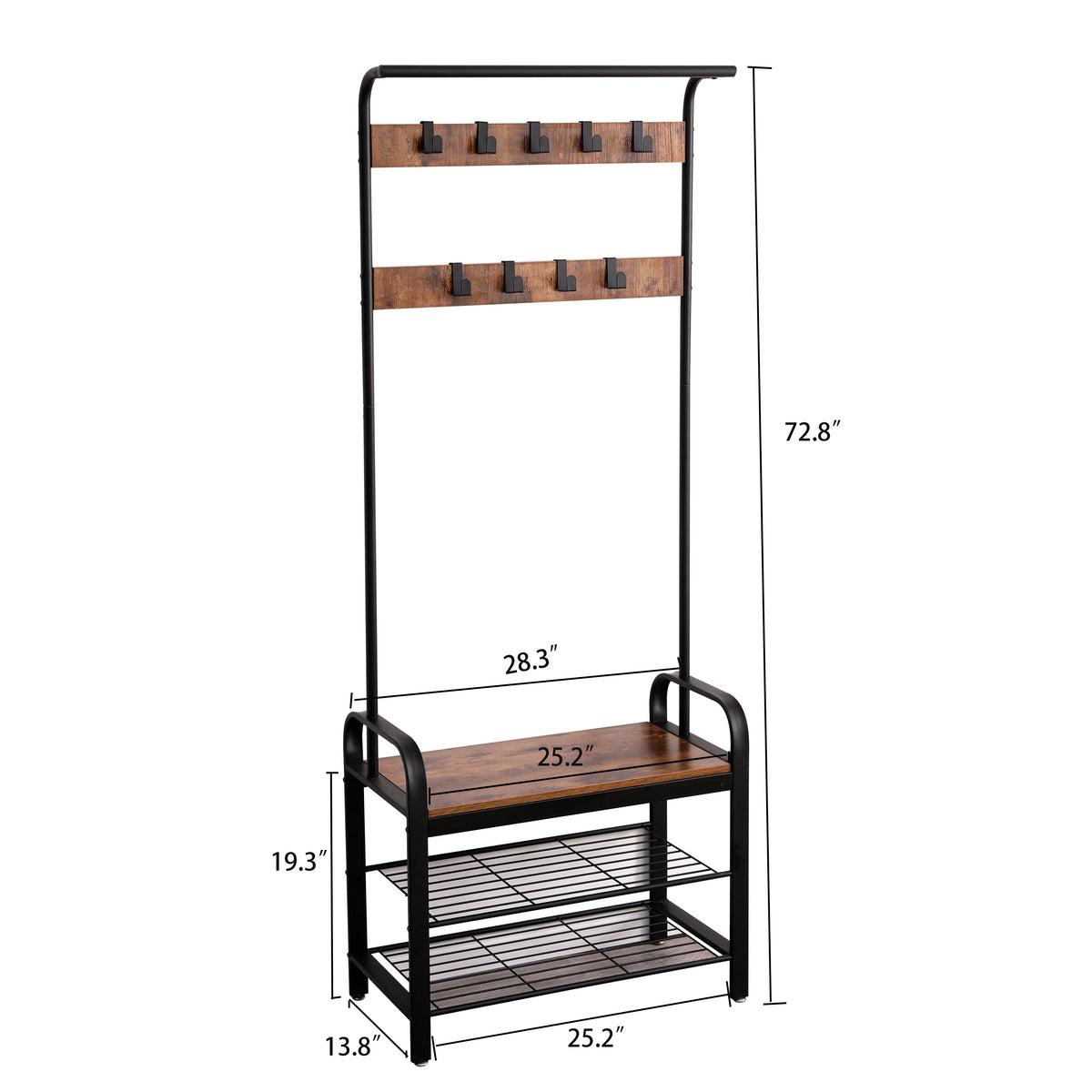 Coat Rack Hall Tree with Shoe Bench for Entryway