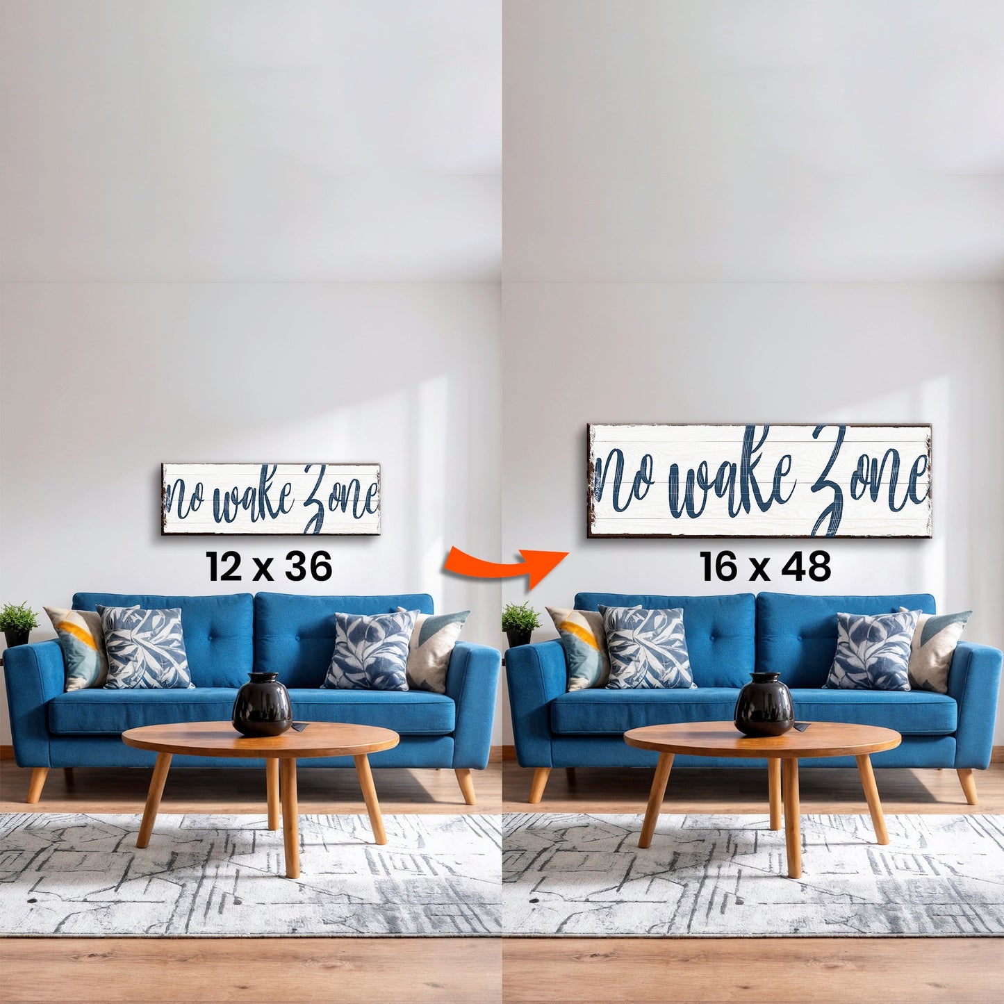 Upgrade Your 36x12 Inches Canvas 'No Wake Zone Sign XV' To 48x16 Inches Canvas