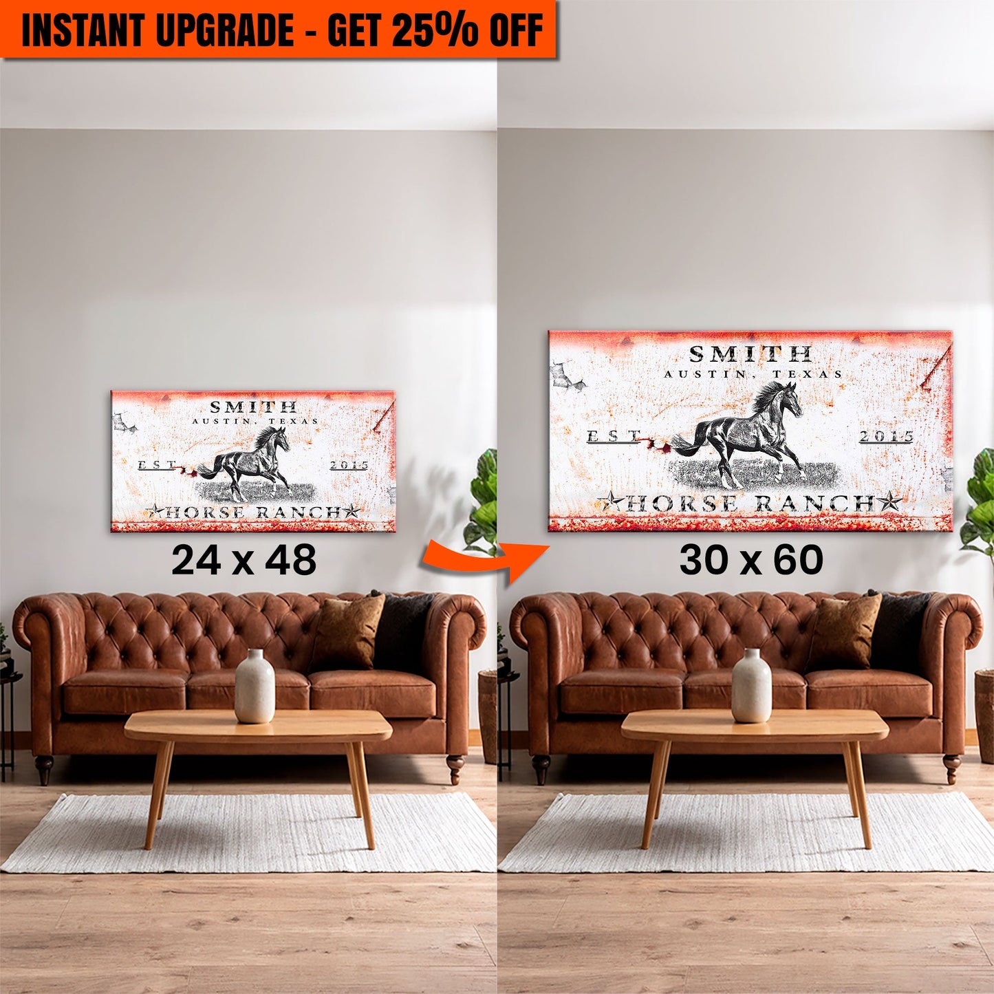 Upgrade Your 48x24 Inches 'Rustic Horse Ranch Sign' Canvas To 60x30 Inches Canvas