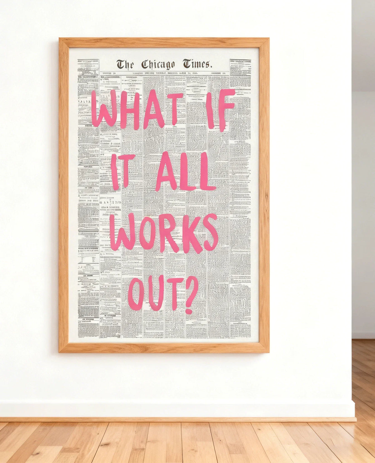 Newspaper Poster - What If It All Works Out - Positive Quote Canvas Wall Art, Affirming Minimalist Prints, Neutral Dorm Room Bed