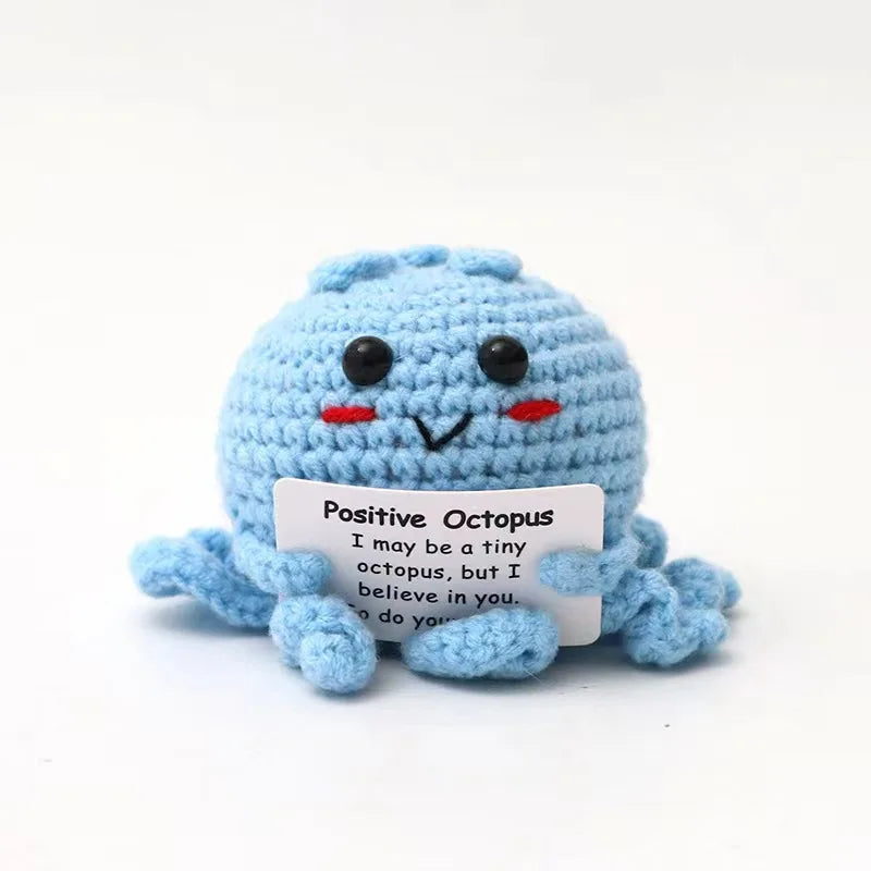 Mini Handmade Woolen Octopus Crochet Knitting, Positive Emotional Support Figure with Card, Creative Funny Decoration Gift