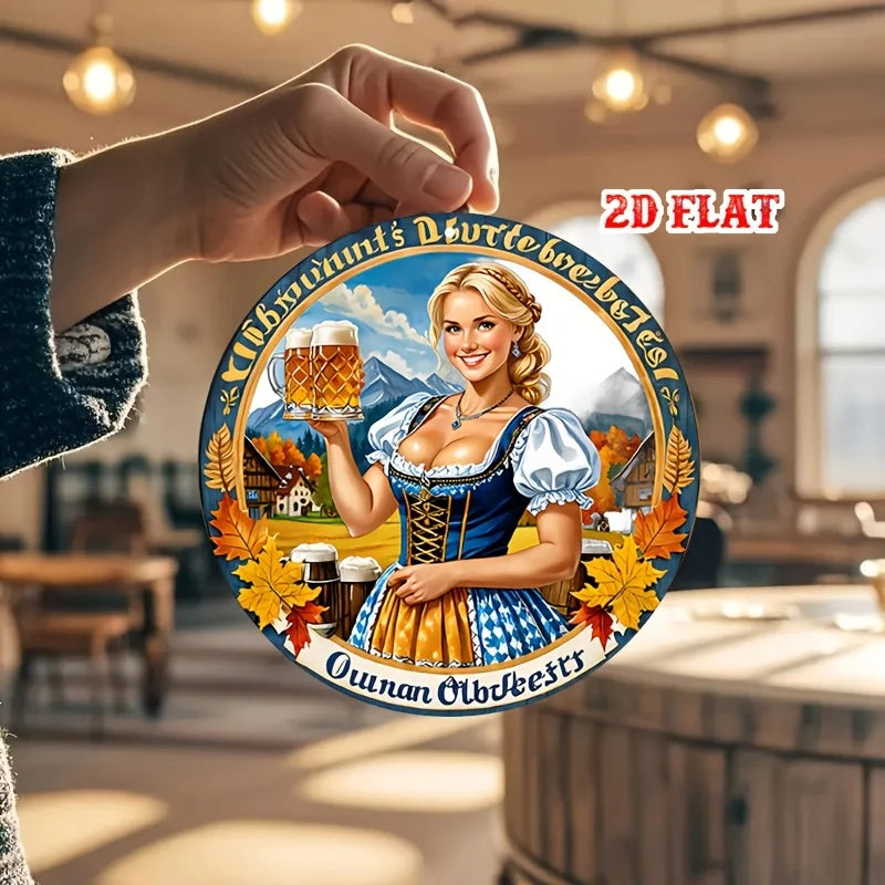 2D Flat 1pc Blonde Aluminum Metal Tin Sign, Retro Round Aluminum Sign, Vintage Round Aluminum Sign - Beer Rustic Metal Wall Art