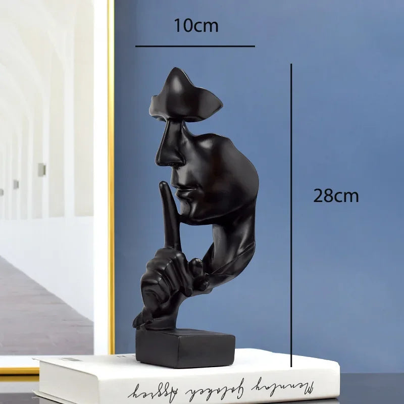 Home Decor Thinker Statue Sculpture Silence Is Gold Figurines Resin Retro For Office Study Living Room Abstract Face Ornaments