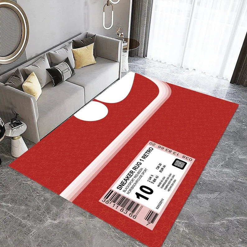 Sneaker Culture Carpet Mat Rug Urban Streetwear Typography Home Decoration with Black Red Tone for Living Room Rugs for Bedroom