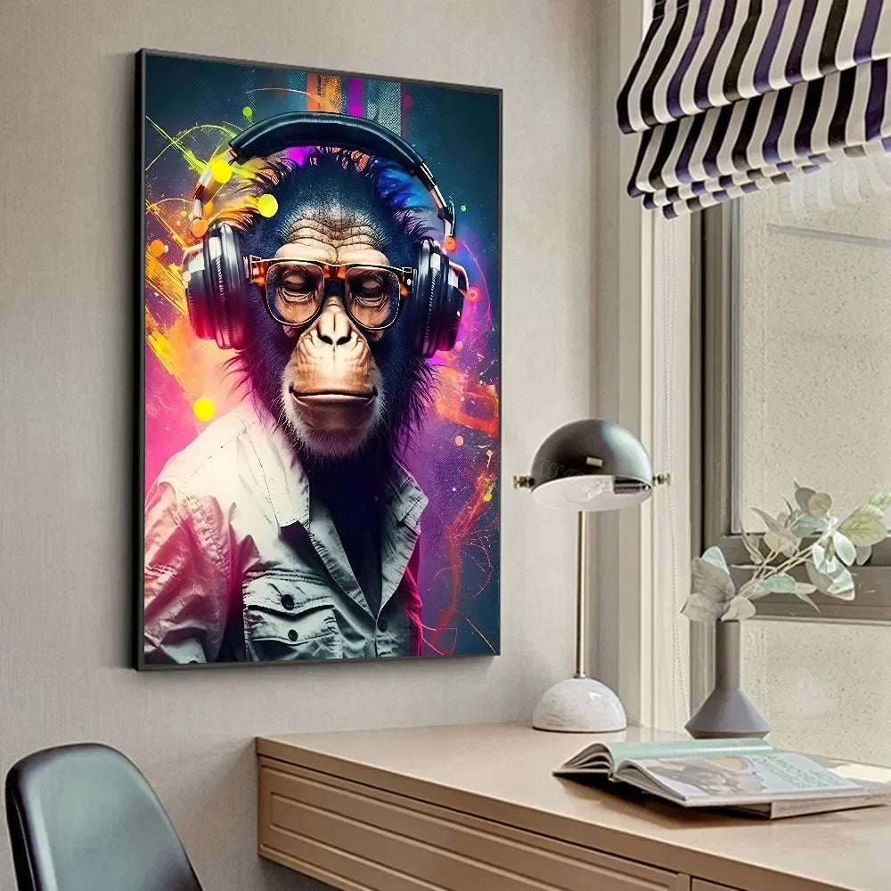 Animal Monkey Cat Dog Headphone Dj Music Poster Canvas P Poster HD Posters Home Room Bar Cafe Decor Art Wall Painting Picture