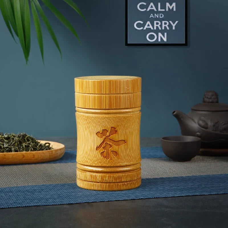 Handmade Bamboo Tea Storage Box Chinese Carved Tea Canister Lid Seal Kitchen Storage Jars Food Nuts Spice Box Case Organizer
