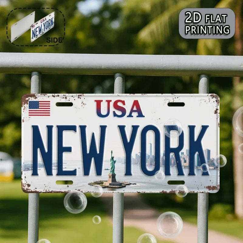 2DPlane,2DFlatbed Printing,1Pieces,New York American Retro Metal Aluminum License Plate Number Plate,Decorative Signs and Plaque