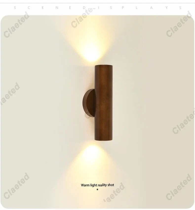 Nordic Style Solide Wood Wall Lamp for Dining Room Bedroom Foyer Chinese Up Down Double Heads Background Aisle Led Wall Light