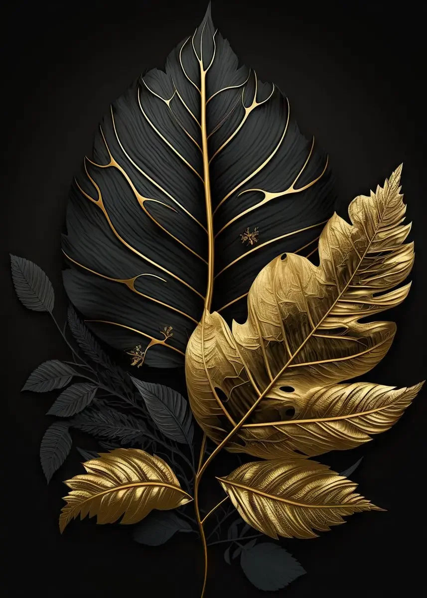 Nordic Abstract Wall Art Plants Modern Luxury Black and Gold Leaves HD Canvas Print Poster Home Living Room Bedroom Decoration