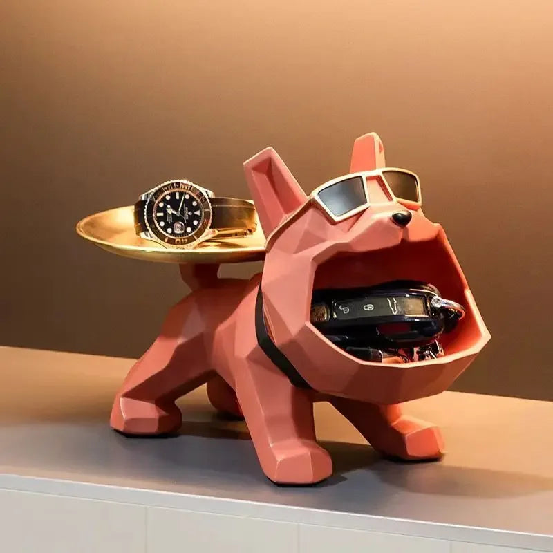 Resin Cool Bulldog Crafts bully Dog Butler With Tray For Key Holder Storage Jewelries Animal Room Home Decor Statue Sculptu