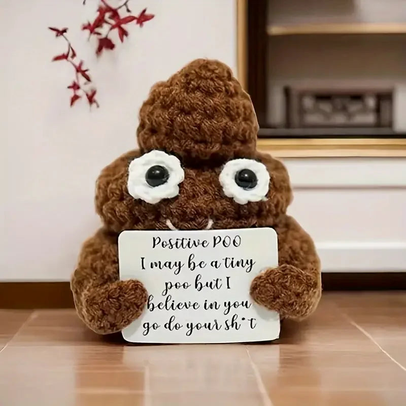 Cute Crochet Doll Positive Poo Creative Knitted Decor Emotional Support Positive Message Card New Year Birthday Gift