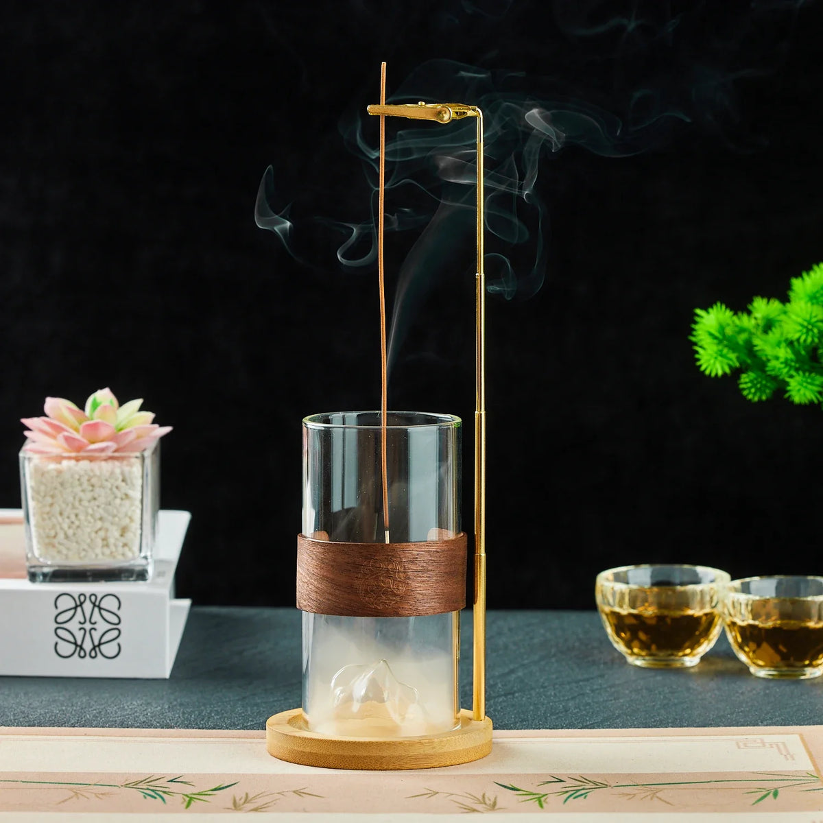 Glass Mountain Incense Holder Height-adjustable Incense Stick Holder Anti-Ash Incense Burner for Yoga Meditation SPA Home Decor