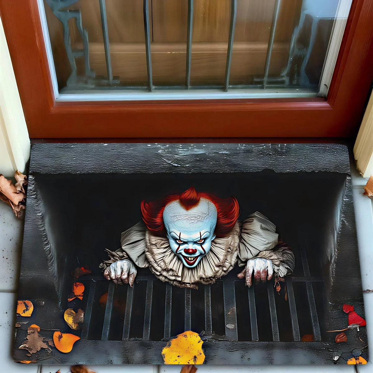 Horror Theme Non Slip Absorbent Door Mat Pennywise Scary Pattern Home Decor Rug for Entrance Bathroom Quick Dry Durable