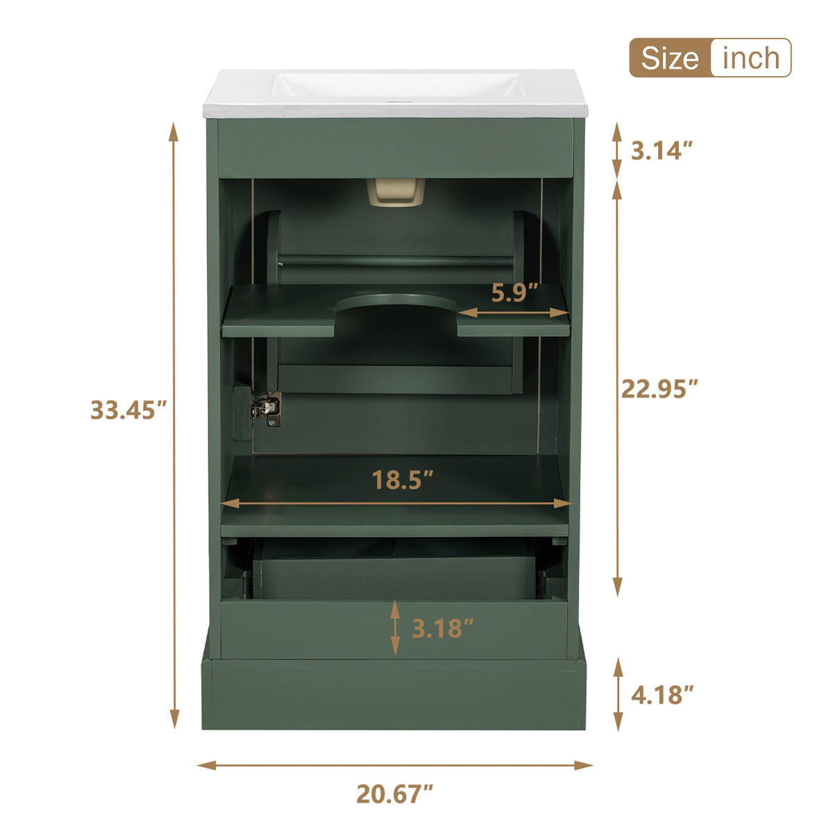 20 Inch Bathroom Vanity with Ceramic Sink
