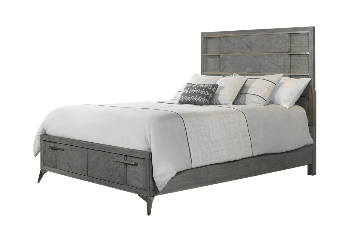 Gray King Storage Bed With Book Matched Veneer