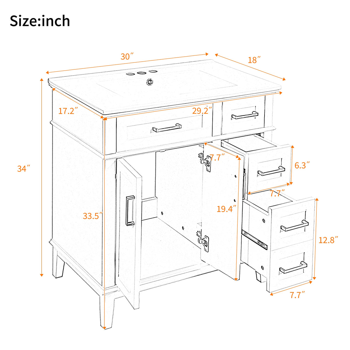 30" Bathroom Vanity with Ceramic Sink