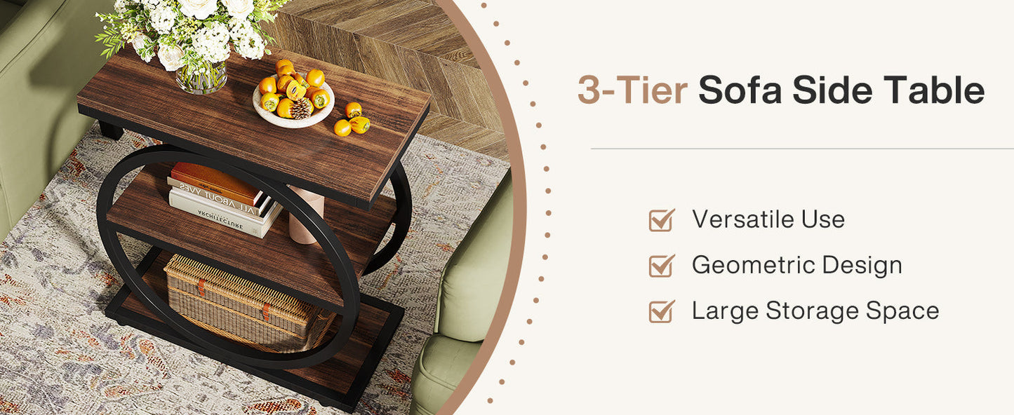 End Table Set of 2 with 3 Storage Shelves