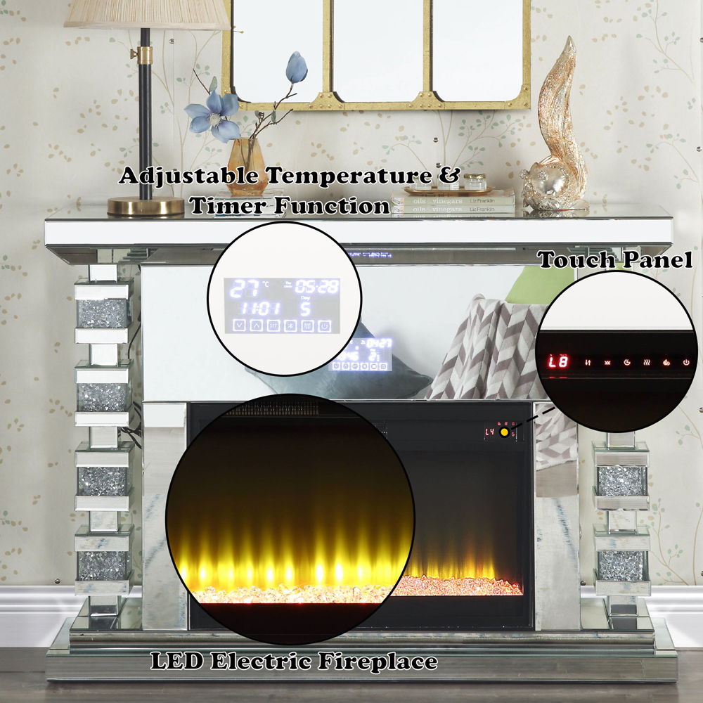 Noralie - 47" Fireplace With Bluetooth - Mirrored & Faux Diamonds