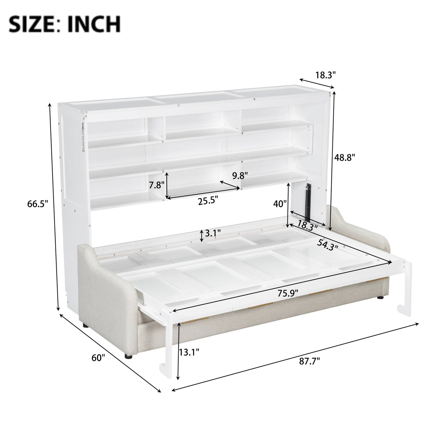 Full Size Murphy Cabinet Bed with Folding Sofa