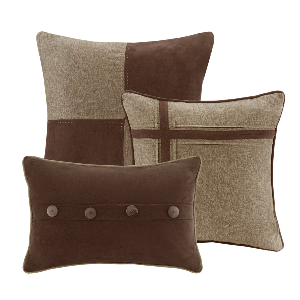 7 Piece Faux Suede Comforter Set Brown Queen