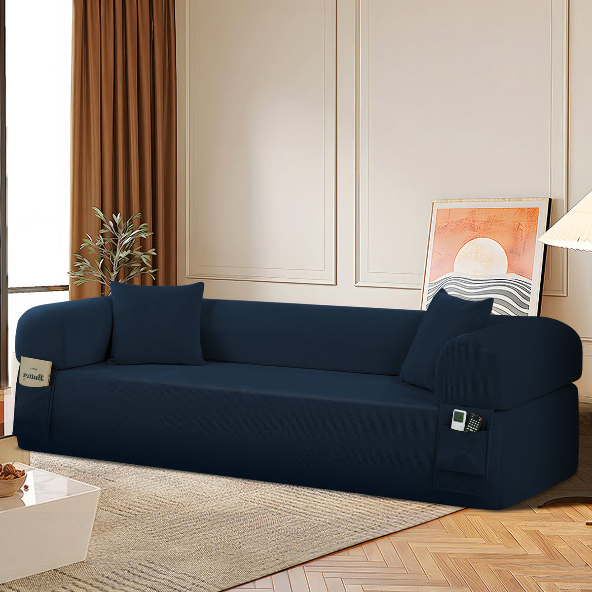 Spring Sofa with High-Quality Fabric, Pillows & Storage