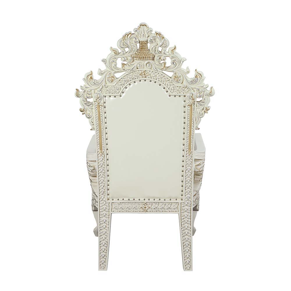 Adara - Arm Chair (Set of 2) - Pearl White Synthetic Leather & Antique White