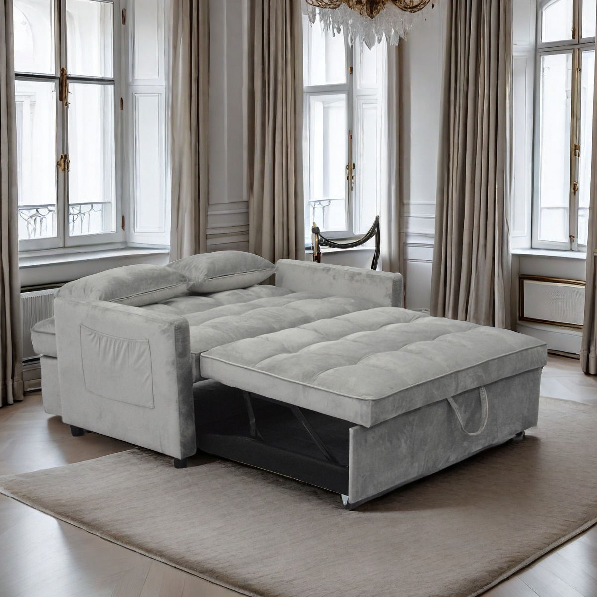 3 In 1 Convertible Sleeper Sofa Bed, Modern Fabric Futon Sofa Couch Pullout Bed, Adjustable Backrest With - view 6