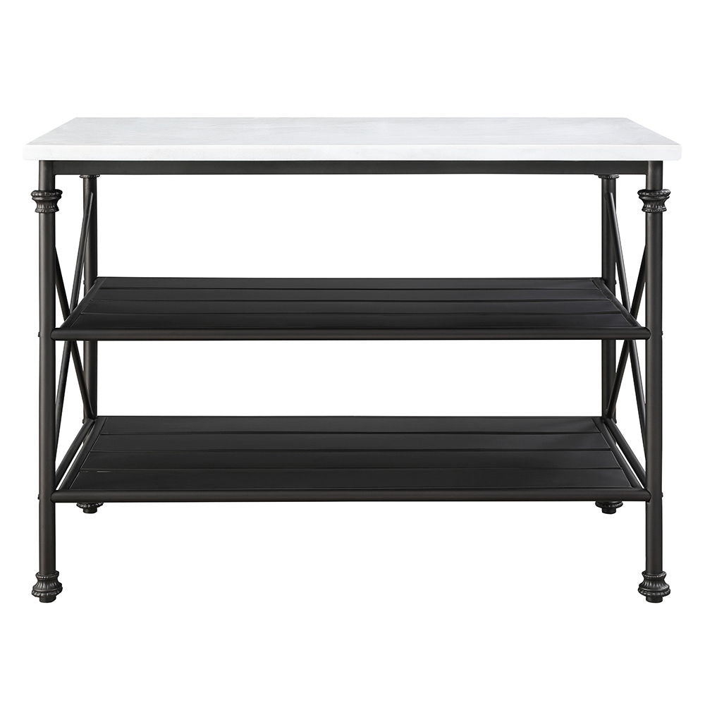 Brahm - Kitchen Island - White Marble Top & Gray