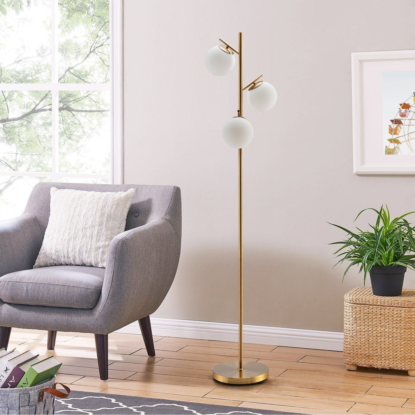 Golden 3-Globe Floor Lamp Foot Switch