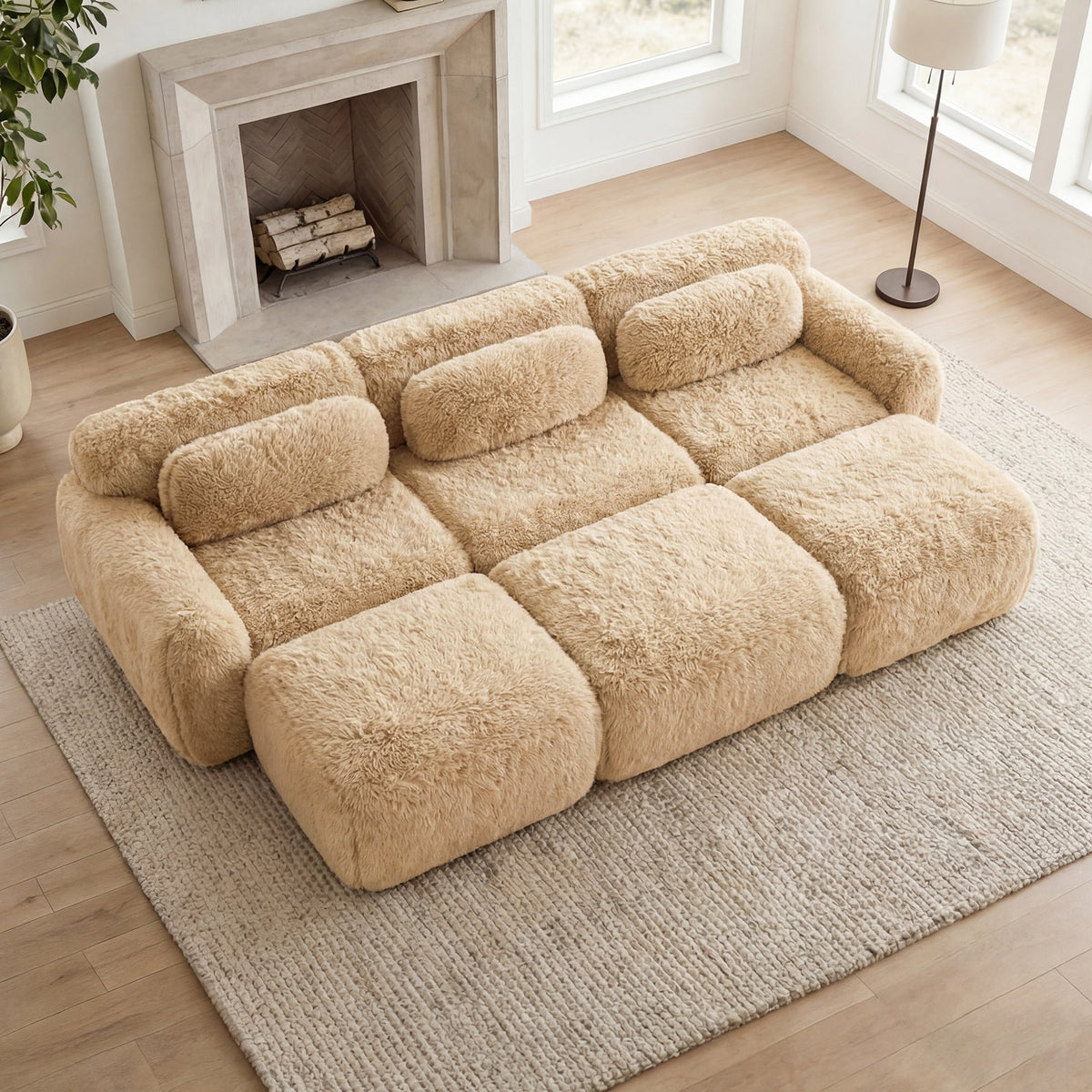 Second merchant view of the same sofa with its movable ottoman